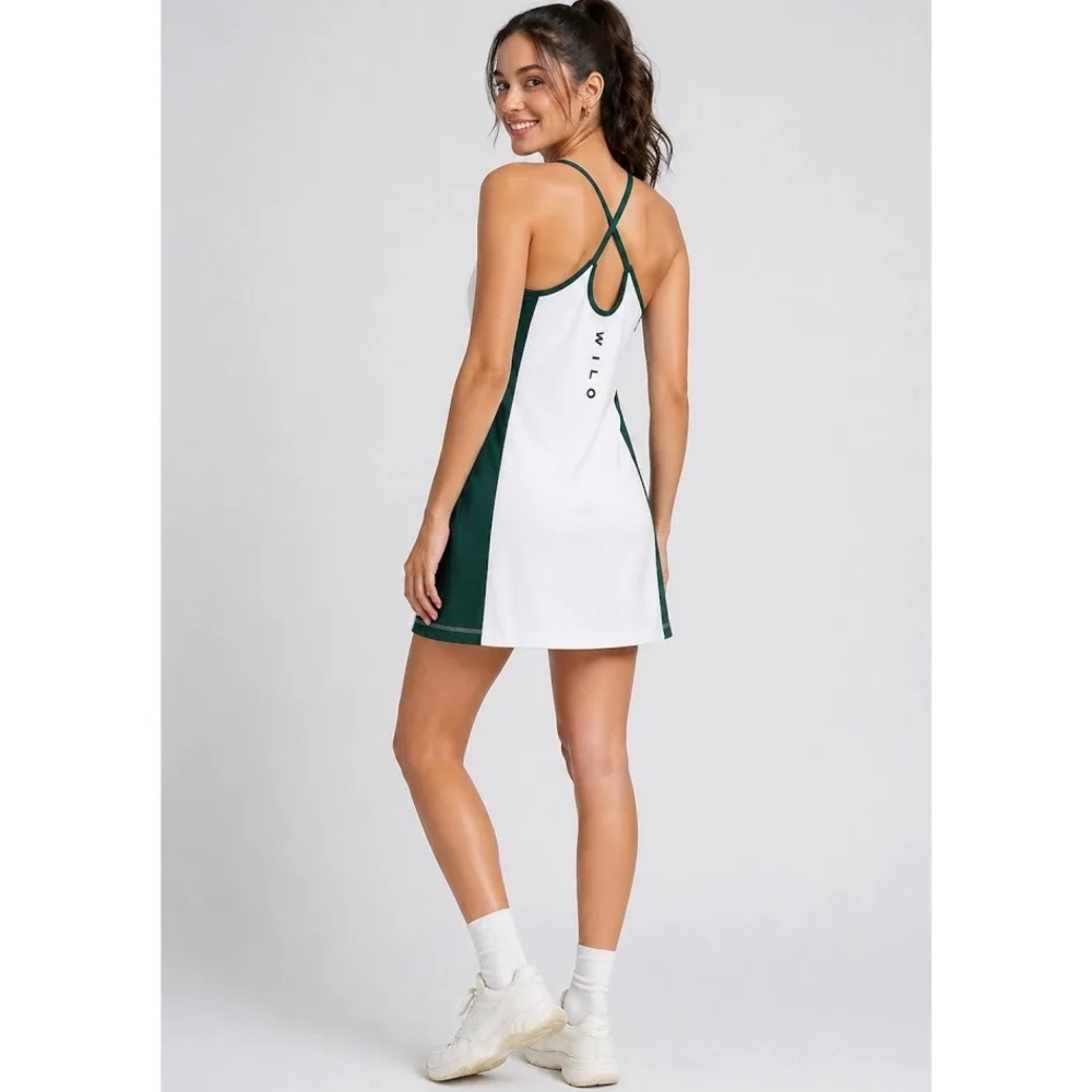 WILO White & Dark Green Colorblock Skort Dress